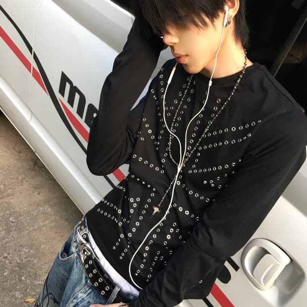 Heavy Stud Rhinestone Black Street Long 