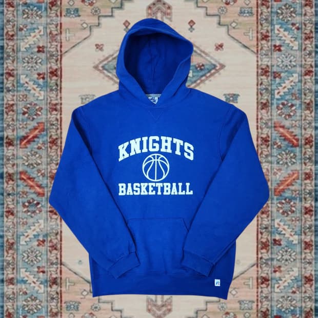 Russell Athletic 로고 프린팅 빈티지 블루 후드티 XL