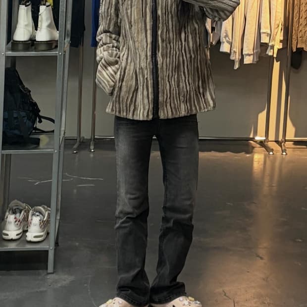 빈티지 JINDO 스트라이프 패턴 퍼 자켓 A2778