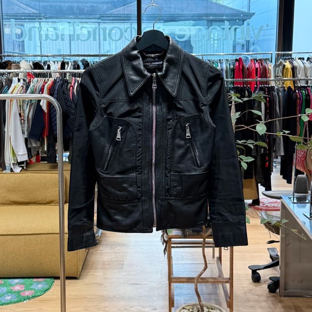 돌체앤가바나 블랙 쉽스킨 레더 자켓 