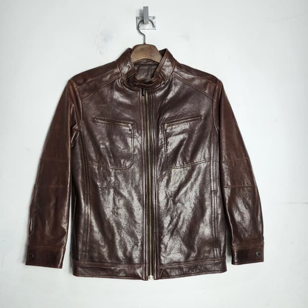 브라운 가죽 싱글 라이더 자켓