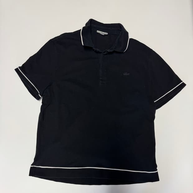라코스테 레귤러핏 라인 배색 반팔 카라 티셔츠 블랙 L ~ XL