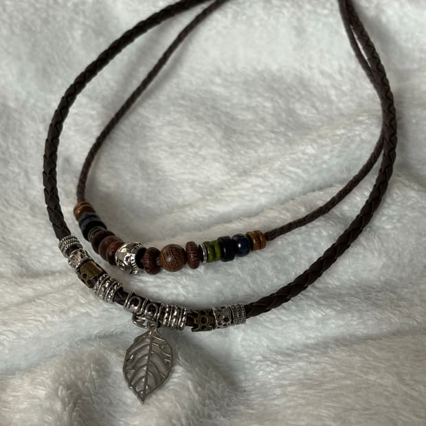 보헤미안 히피 나뭇잎 가죽 목걸이