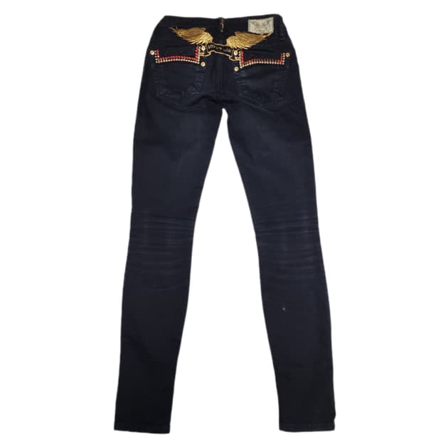 Robin's Jean Y2k 갸루 스터드 윙 블랙 팬츠