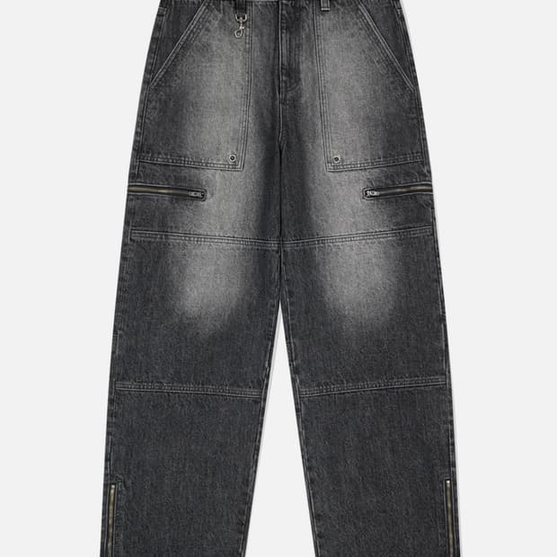 [L] 마하그리드 지퍼 카고 흑청데님 청바지