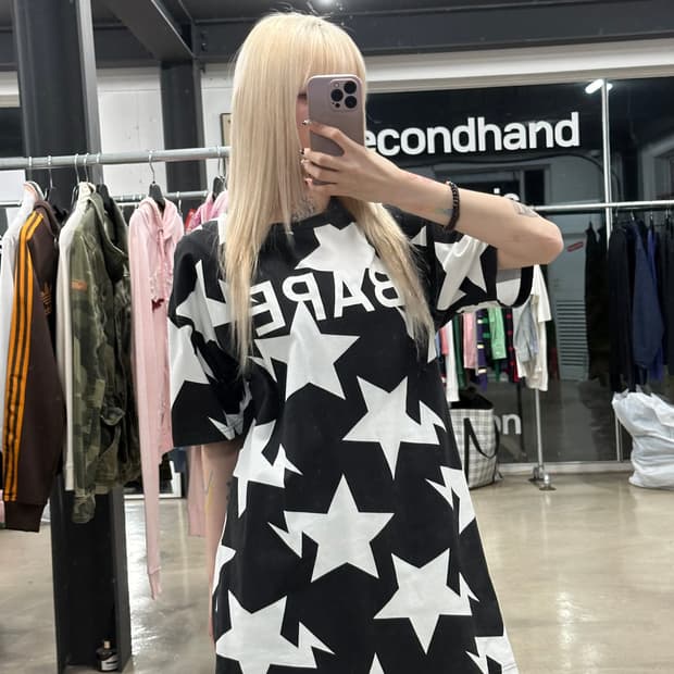 베이프 릴렉스드 스타 패턴 반팔 오버핏 티셔츠