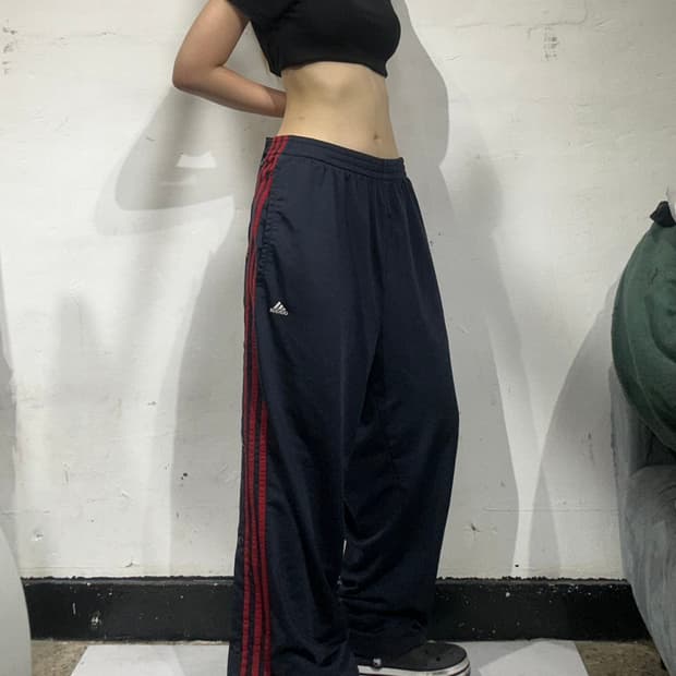 아디다스 네이비 레드 삼선 와이드 팬츠 XL