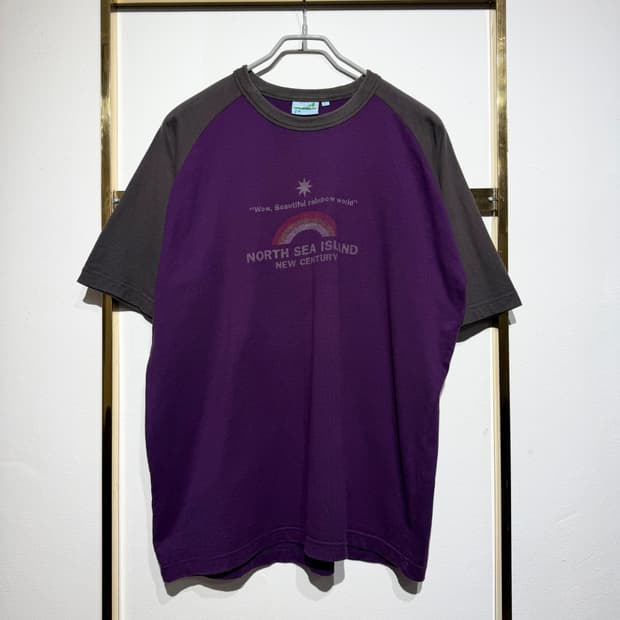 Japanese Vintage 레트로 레터링 배색 래글런 반팔티 L