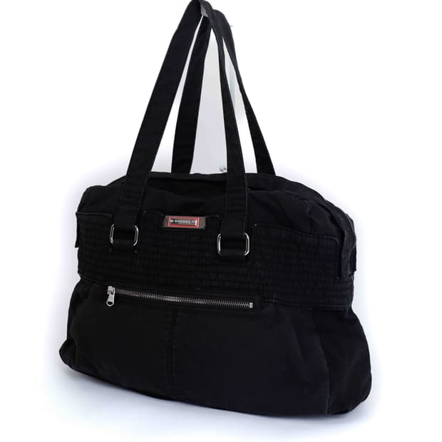 [DIESEL] 플라워 패턴 라이닝 블랙 코튼 숄더백