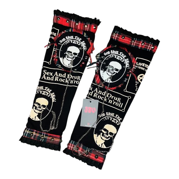 해골 패치 체인 핸드워머 펑크y2k