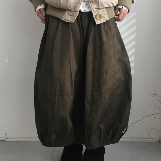 Khaki Cotton Balloon Skirt 