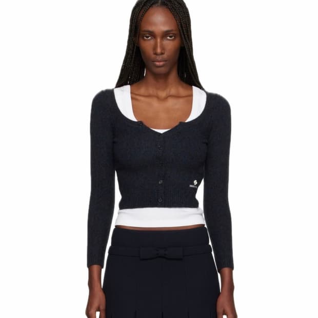 [6]슈슈통 25fw 와이드 라운드 넥 피티드 가디건/네이비