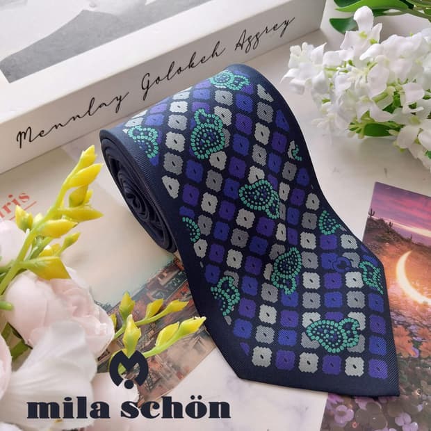 밀라숀 실크 네이비 패턴 넥타이 8.9cm A+등급 K2535