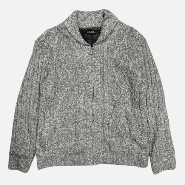 fur lining knit zip-up