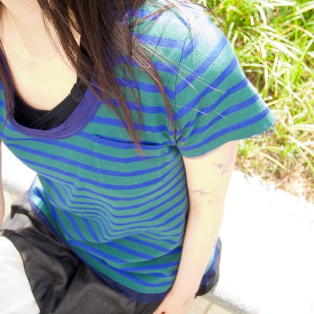 [sacai luck] mesh layered stripe t-shirt