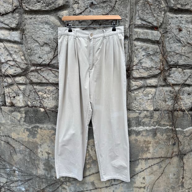 80s 엘엘빈 빈티지 포플린코튼 트로픽웨이트 투턱 치노 팬츠