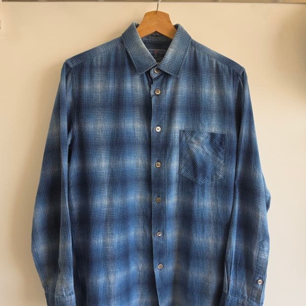 블루 블루 재팬 옴브레 체크 셔츠