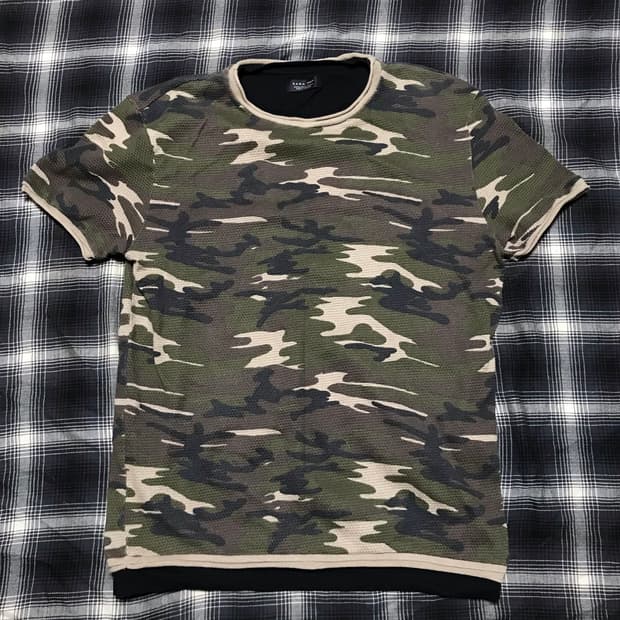 자라 아카이브 와플 카모패턴 레이어드 티셔츠