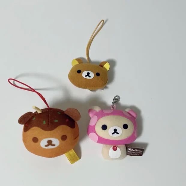 3종가 버섯 코리락쿠마 인형 타코야끼 문어빵 리락쿠마 얼굴 키링 스트랩