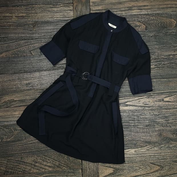 [시스템] 15s/s 7부 소매 벨티드 블랙 미니 원피스 M15554