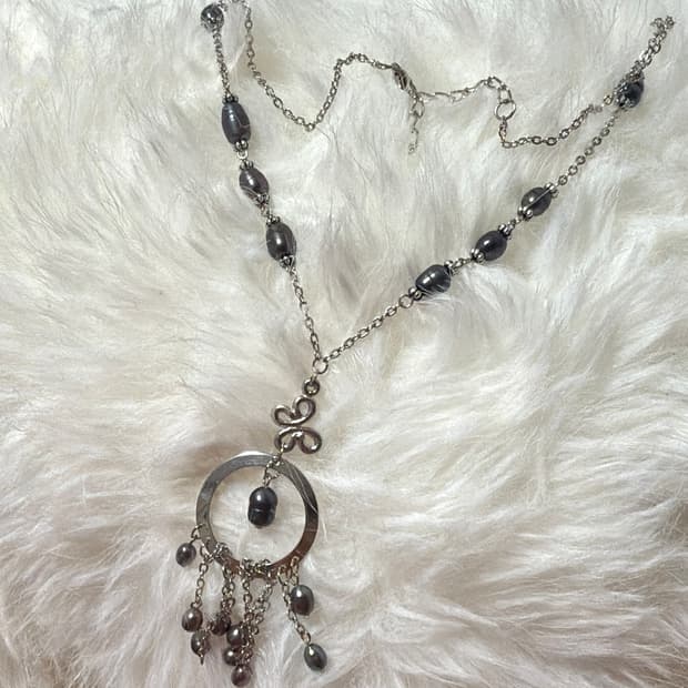 페어리 실버 드롭 담수 목걸이 