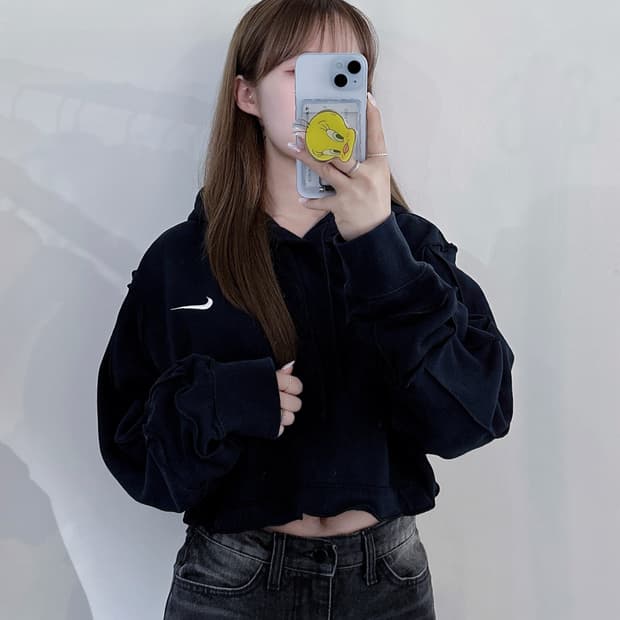 나이키 스우시 스티치 크롭 후드