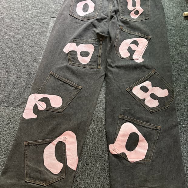 (2) 오와이 로고 데님 배기 팬츠