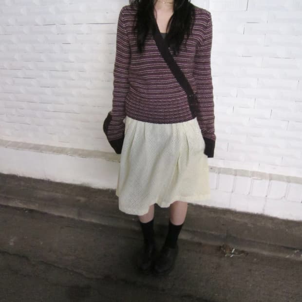 막스앤코 랩 니트 가디건 멀티 스트라이프 패턴 소매 버튼업 디테일 핑크