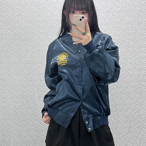 빈티지 USA 올드스쿨 레트로 베이스볼 새틴 바시티 자켓 L C10538