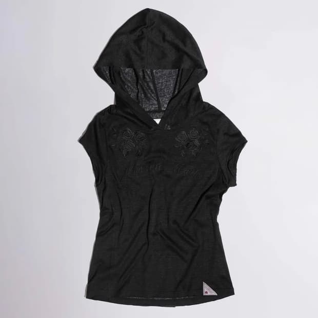 스컬프터 Rose Embroidery Hoodie Tee Black