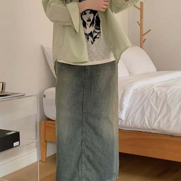 [새상품] 빈블 빈티지 데님 롱스커트 연청 L사이즈