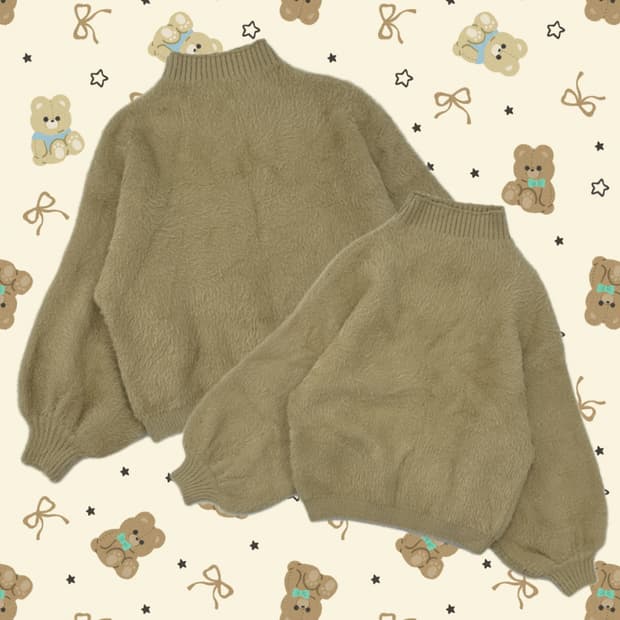 ☕️라떼갸루 크림 앙고라st 폭닥 니트☕️ 벌룬소매 루즈핏 목폴라 니트 