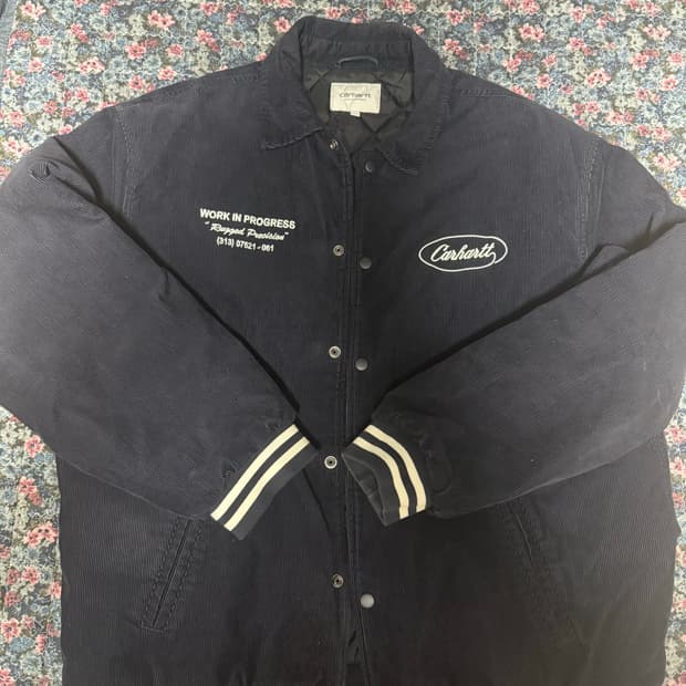 칼하트 WIP 러그드 레터맨 자켓 다크 네이비 2XL