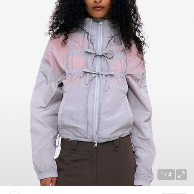 파르티멘토우먼 시어 리본 셔링 후디 자켓 - 라이트그레이