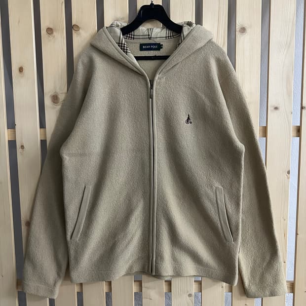 (M) 빈폴 베이지 부클 후리스 후드집업