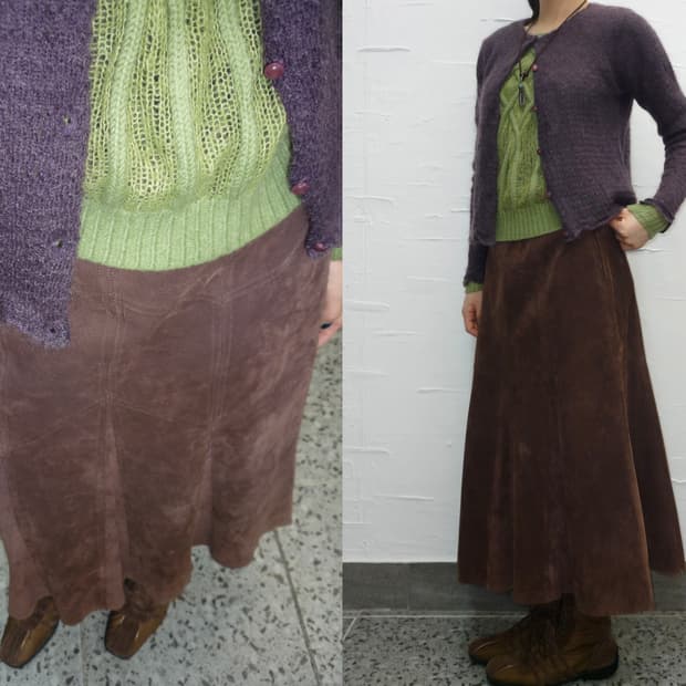 cocoa suede long skirt