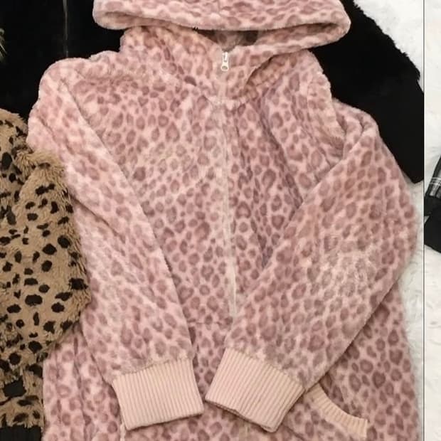 쿠마미미 호피 레오파드 핑크 집업