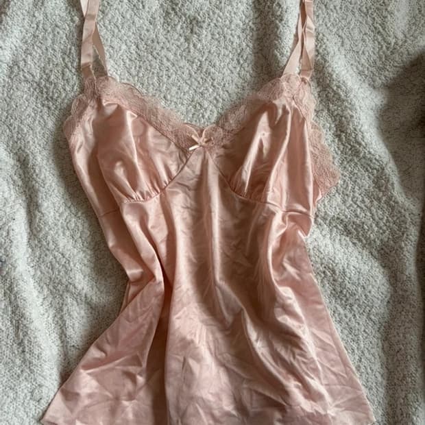 pale ballerina pink satin lace trim cami
