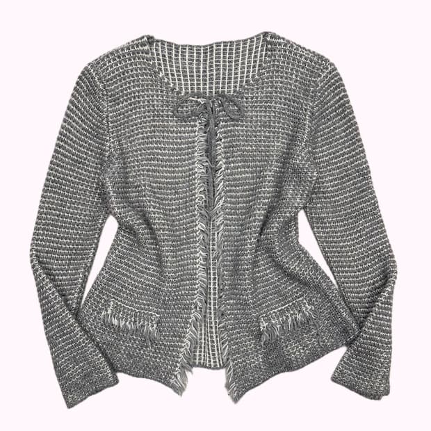 waffle knit ribbon cardigan