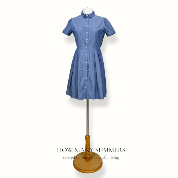 어스뮤직앤에콜로지 데님 샴브레이 원피스 블루 셔츠 반팔 미니