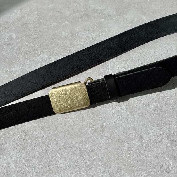 Oribell 미니멀 빈티지 골드 스틸 버클 이태리 베지터블 벨트