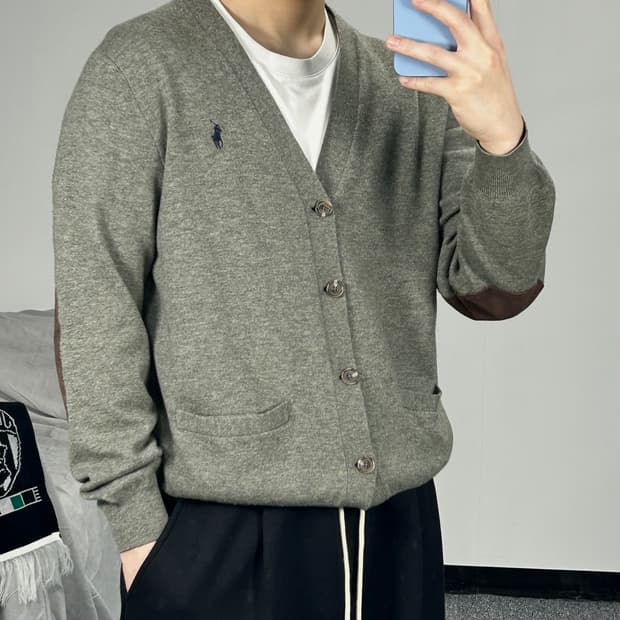 폴로 랄프로렌 메리노울 멜란지 그레이 가디건 L 