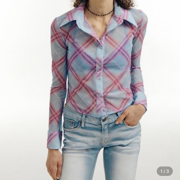 와이낫어스 메쉬 셔츠 블루 M Mesh shirts blue plaid 