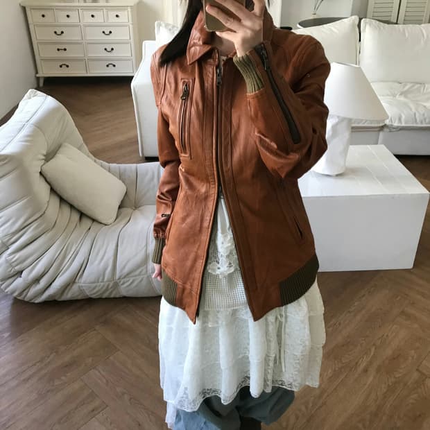 vintage brown sheepskin leather jacket
