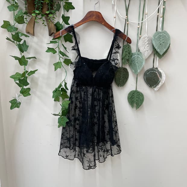 쉬폰 블랙 별 무늬 슬립 