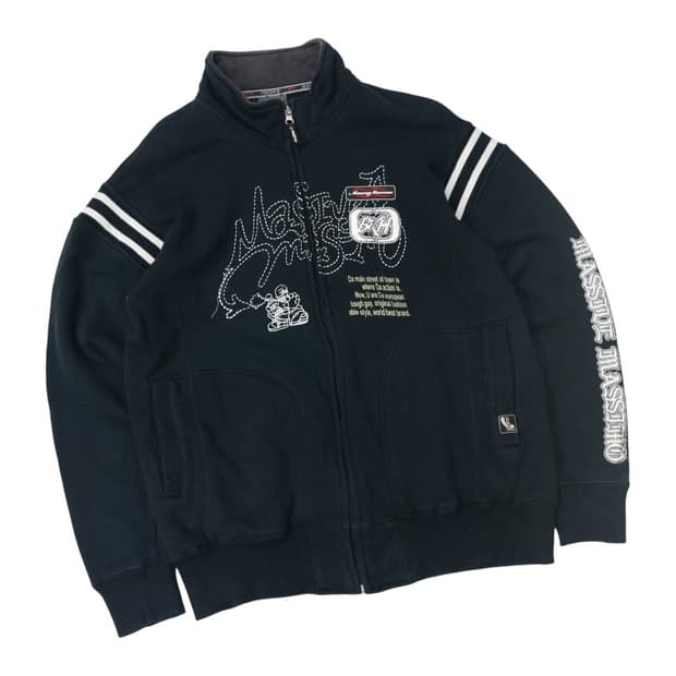 BLACKHOLE 블랙홀 빈티지 그래픽 스트릿 네이비 집업 스웻셔츠