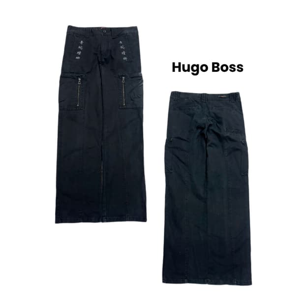 휴고보스 바이커 새깅 흑청 데님팬츠