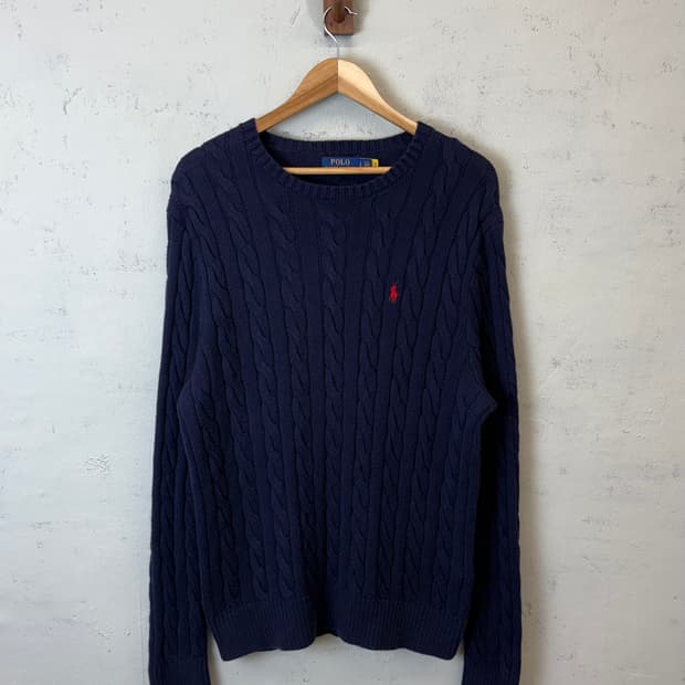 폴로랄프로렌 큐알 인증 네이비 케이블 니트