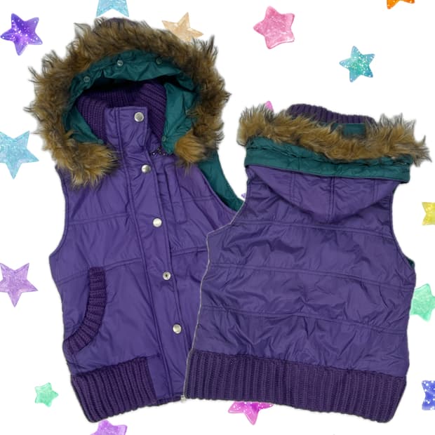 💜팝갸루 보라돌이 패딩 조끼💜 러블리 데코라 니트 일본 빈티지