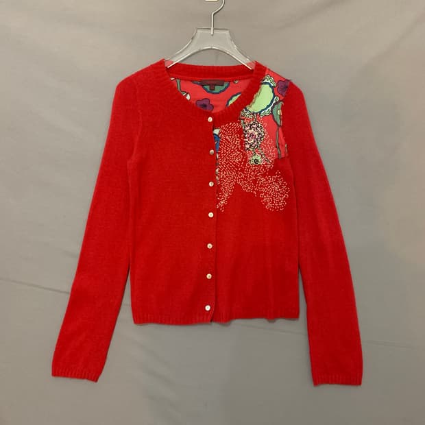 S KENZO 겐조 플라워 사시코 자수 캐시미어 혼방 니트 가디건